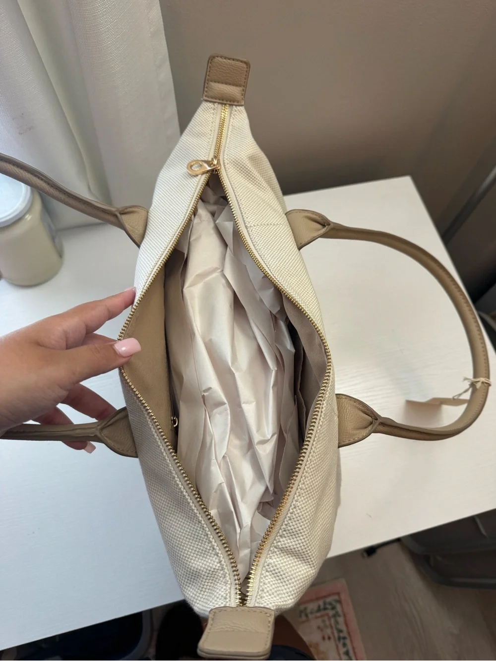 Universal Thread Cream Canvas Tote with Tan Handles